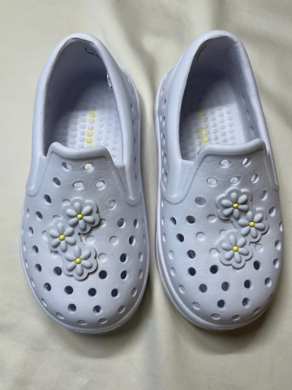 Toddler White Slip-On Floral Clog Shoes